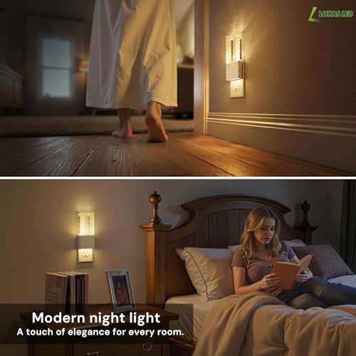 Image of L LOHAS LED Night Light Plug in, 2 Pack Foldable Night Lights Plug into Wall, Portable LED Nightlight with Dusk to Dawn Sensor, Dimmable 0-100LM White Nightlights for Travel, Hotel, Bathroom, Hallway