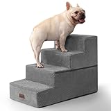 Aodisman Dog Stairs for Bed 18.5" H, 4-Step Dog Steps for Small Dogs and Cats, Indoor Non-Slip Balanced Pet Stairs are Suitable for Puppy, Older Cat,Gery