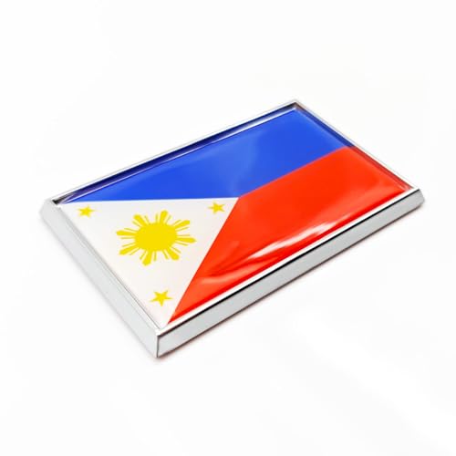 Image of Philippines Flag Sticker Emblem Filipino Decal Car Chrome Flags, 2 Pack, 3 x 2 inches