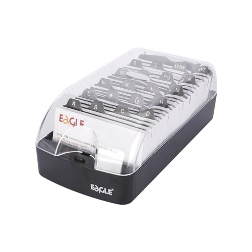 Eagle Visitenkartenbox für 550 Visitenkarten mit A-Z Register Visitenkartenhalter Organizer Box Schreibtisch, transparent Schwarz (M)