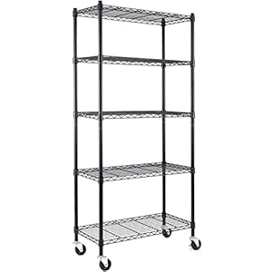 Hlyluoyi 5 Shelf Garage Shelving Unit, Metal Shelves with Wheels Heavy Duty (210 lbs per shelf), Adjustable Storage Rack, NSF Wire Shelving, Use as Pantry Shelf, Garage or Baker Rack Kitchen Shelving