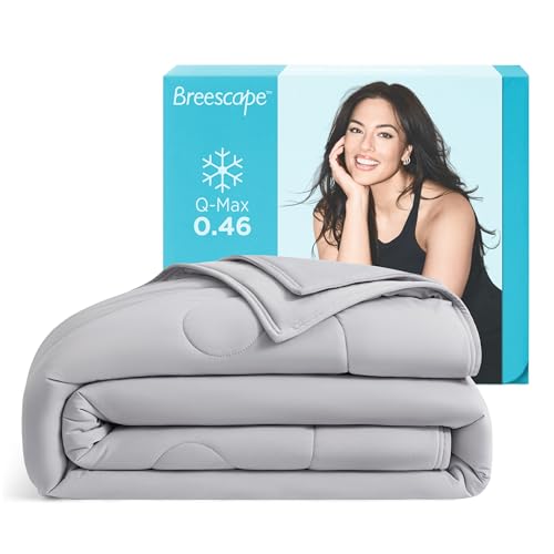 Breescape Cooling Comforter Queen Size - BlendTek™ Q-Max>0.46 Tech, Breathable Blanket for Hot Sleepers & Night Sweats Relief, Premium Lightweight Summer Bedding, 96x96 Inches, Misty Gray