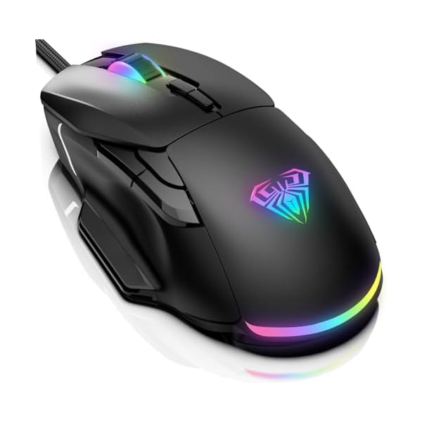 AULA Gaming Mouse, 12800 DPI RGB Wired Gaming Mouse with 13 Backlit Modes & 6 Programmable Macro Buttons, PC Gaming Mice Support DIY Keybinding, Mouse Gamer for Laptop PC Mac