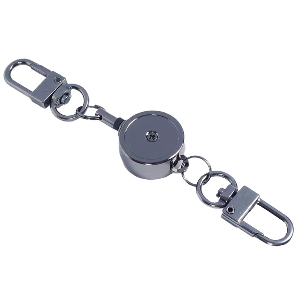Retractable Keychain Retractable Lanyard Retractable Badge Holder Work ID, Keys, Subway Cards and Other Items(Gunmetal Black)