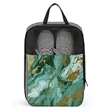 Green Gold Marble Shoe Bags for Travel Water-Resistant Shoes Pouch with Handle Fashion Shoe Organizer with Zipper Closure Portable Sneaker Carrier for Men & Women Daily Use