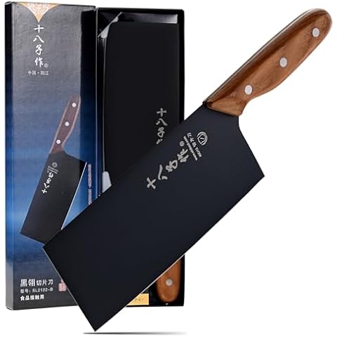 SHI BA ZI ZUO Meat Cleaver Knife Chinese Chef Knife Stainless Steel Slicer Cleaver with Anti-Slip Wooden Handle Cover