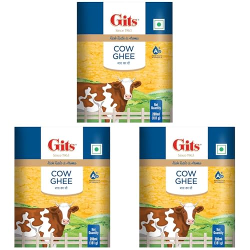 Image of Gits Cow Ghee 200 ml Carton | Pack of 3 | Aroma in every drop |Pure Veg, Pure Cow Ghee, Desi Ghee, No preservatives | Rich Taste & Aroma | Good source of Vitamin A, Delicious, Healthy & Nutritious | Good for Digestion, Heart, Skin and Hair | Homemade taste
