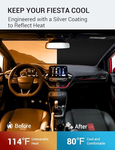 Image of Proadsy 2026 Upgrade Windshield Sun Shade Custom Fit 2017-2019 Ford Fiesta Foldable Front Sunshade Protector Sun Visor Blocks UV Rays Keep Car Cooler