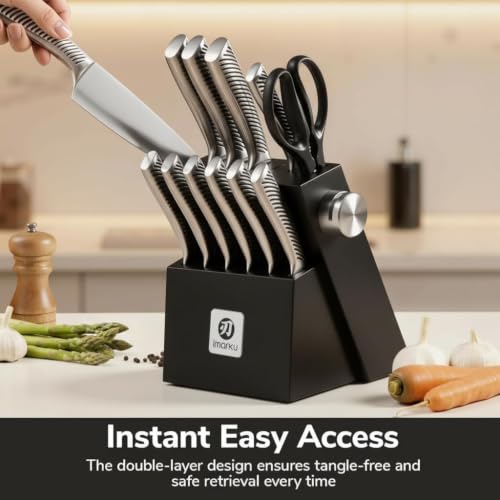 Image of Imarku 14-Piece Japanese Gyutou Stainless Steel Knife Set with Block | 15 Precision Edge | 56±2 HRC Hardness | Full-Tang Build for Perfect Balance | Built-in Sharpener for Easy Maintenance