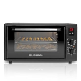 Sinotech Forno Elettrico Ventilato 45L,Timer digitale, Pareti smaltate, 1600W, Timer da1 min a 4h, Termostato 250°C, Funzione Yogurt, 5 Livelli di Cottura, Doppio Vetro, Nero