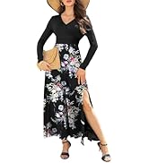 HDLTE Women Long Sleeve Maxi Dress with Slits V Neck Fall 2024 Formal Long Dress