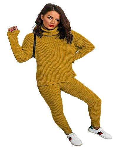 Survêtement tricot jaune en taille 42 avec col roulé chaud pour femme
