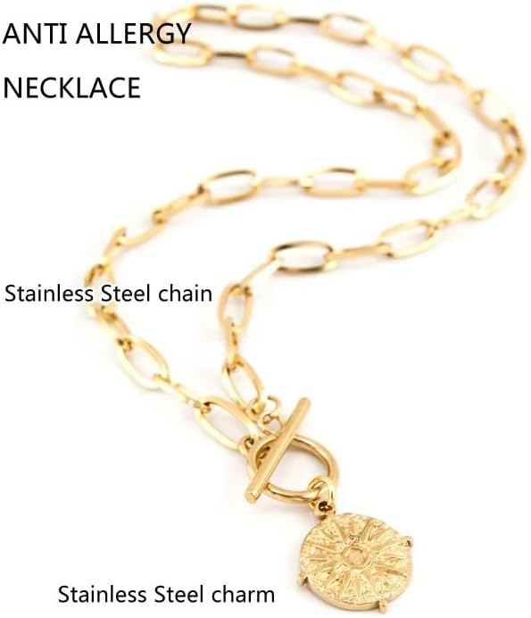 925 Sterling Silver Compass Necklace For Women Men - 14K Yellow Gold Coin Toggle Necklace, Compass Pendant Necklaces, Sun Star Medallion Coin Necklace With Chain, Compass Necklace for Men Jewelry