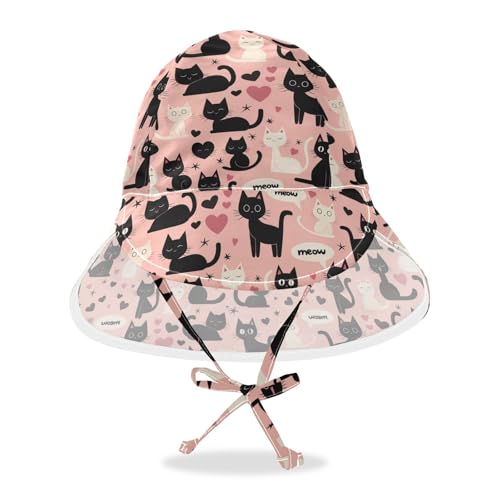 Toddler Boy Girl Sun Hat Boys Summer Hats Baby Girls' UPF 50 Wide Brim Beach Essentials Cartoon Cute White Black Cats Pink - Main Image