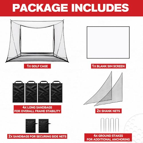 ZEALFEEL Golf Simulator Cage with Side Barriers&Impact Screen – 10x8 FT Golf Net with Dual-Layer HD Simulator Screen for High-Speed Shots, Practice Net with Ball Return for Indoor Outdoor Backyard