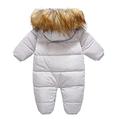 Infant Baby Girls Boys Down Coat Smooth Work Zipper Jacket One Piece Romper Fleece Hooded Snowsuit For 3-9 Months Baby Grey #TOP1