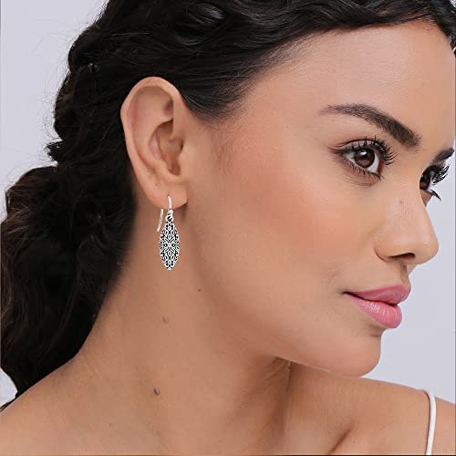 Charmsy Sterling Silver Jewelry Light Weight Antique Filigree Drop Dangle Earrings for Women by Charmsy Silver - Image 2