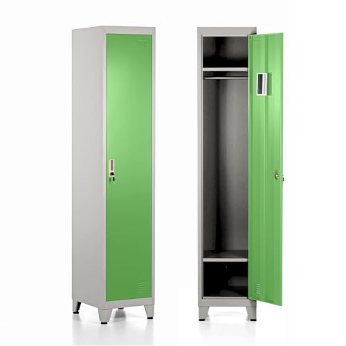 Brigros - Armadietto Metallico Multiuso, Armadio Spogliatoio Salvaspazio Con Serratura, Armadietto Vari Ripiani Con Ante In Metallo Per Ufficio O Spogliatoio (Verde, 1 Anta)