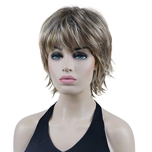 Lydell Short Layered Shaggy Wavy Full Synthetic Wigs (AB461 Brown Highlights)