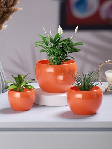 Image of Sunshine Solid Metal Tabletop Planters, Home Decor, Living Room, Office, Restaurant, Table Decor| (Set of 3, Without Plant) (Orange)