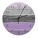 Purple Wooden Board Wall Clock 12 Inch Silent Non Ticking Round Wall Clocks, Vintage Country Style Gray and Purple Stripe Wall Clock, Battery Operated Clock Decorative for Living Room/Kitchen/Office