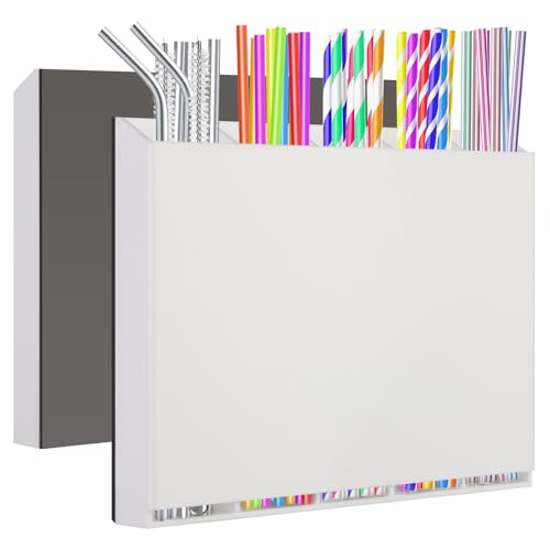 Magnetic Straw Holder for Fridge Acrylic Straw Organizer with Magnetic Mount Straws Dispenser Suitable for Fridge Cabinet and Kitchen(white)
