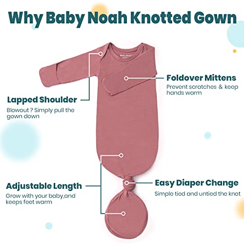 Image of Newborn Baby Knotted Gown, Super Soft Silky Infant Long Sleeve Sleeper for Baby Girl and Boy Sleeping Bag with Hat