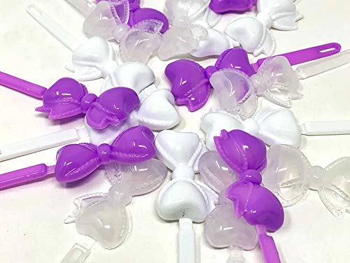 Tara Girls Self Hinge Bow Hair Barrettes - Purple & White - 18 Pcs.