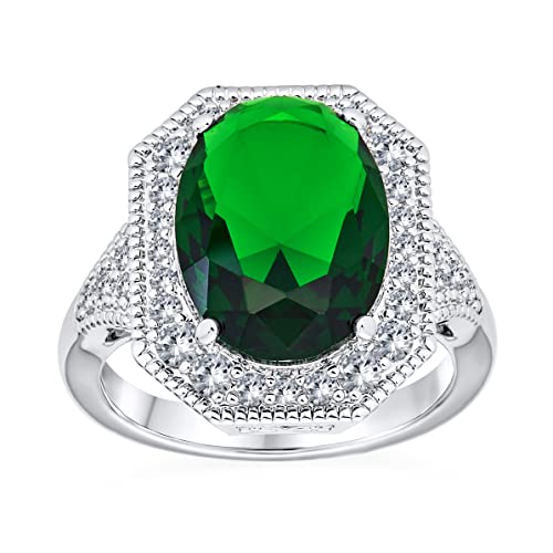 Bague cocktail émeraude simulée style Art Déco en argent pour femme