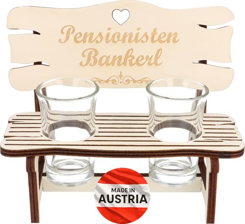 XL Echtholz Schnapsbank mit Gravur |Holzbank mit 2Schnapsgläsern|Vatertagsgeschenk|Trinkspruch|Schnapsbrett|Geschenke Paare|Schnaps Geschenk für Papa|Geburtstag|Jubiläum (XL,Pensionistenbankerl)