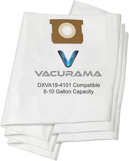Vacurama Premium HEPA Bags Compatible for DEWALT DXVA19-4101, 6-10 Gallon Capacity, Fits DXV06P DXV09P DXV09PA DXV10P DXV10PL DXV10S DXV10SA DXV10SB Wet/Dry Shop Vacuums, Non-Woven Cloth Material, Pack of 3