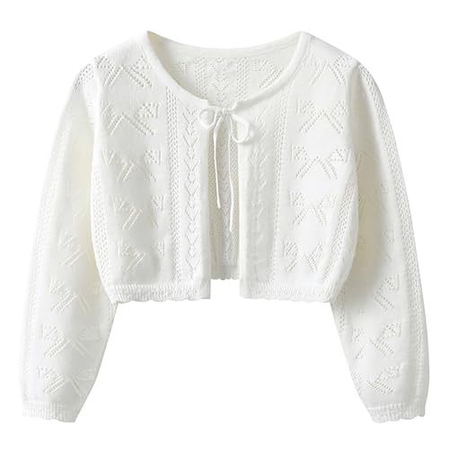 Girls 𝐁olero 𝐒hrug Sweater Cardigan Cute Bow Open Front Long Sleeve Dress Cover Up Ruffle Knit Closure Outwear