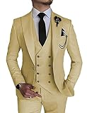 TUIGOWNFIT Champagne Suit for Men Slim Fit 3 Piece Suits Casual Dress Suits Double Breasted Vest For