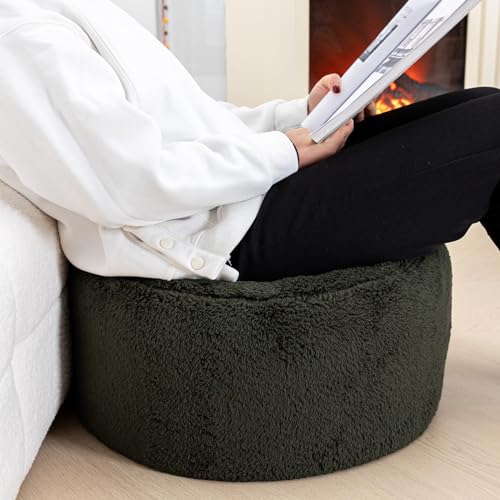 AbunHeri Pouf Ottoman Stuffed Velvet Floor Pouf Footrest,Ottoman Foot Stool, Bean Bag Floor Chair for Bedroom Living Room 20x12inches with Filler (Dark Green) - Thumbnail 3