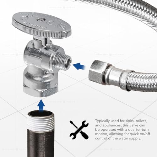 Image of Midline Valve 81112QS-OM-5 Water Supply Stop Valve with Quarter Turn Wheel; Angle Shut-off for Toilet, Sink, Dishwasher; 1 /2'' FIP x 3 /8'' Compression; Chrome Plated Brass (5 PK)