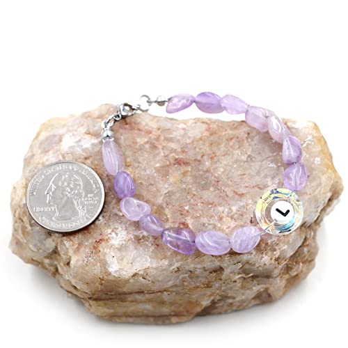 Image of Uloveido Purple Natural Stone and Austrian Crystal Letter Bracelet, Personalized Initial Jewelry for Women A-Z 26 Letters