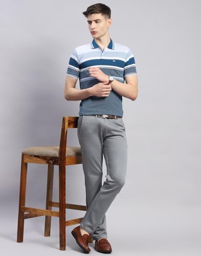 Image of Monte Carlo Mens Striped Cotton Blend Polo Collar Half Sleeve Regular Fit Casual T-Shirt (224064130)