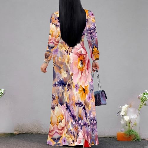 Image of PinkPatty Women's Long Sleeve Maxi Dress Plus Size Trendy Wedding Guest Dress with Pockets&Belt