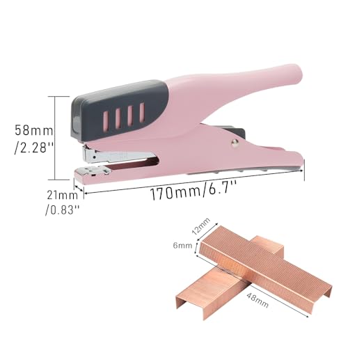 Image of NatSumeBasics Plier Effortless Stapler & 1000 Rose Gold Staples, Handheld Stapler 45 Sheet Capacity Heavy Duty Manual Staplers for Office Accessories Supplies (Pink)
