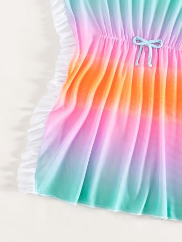 Image of Milumia Girl's Cute Tie Dye Beach Coverups Pompom Trim Swimsuit Swimwear Cover Up Ruffle Trim Ombre 11-12 Years