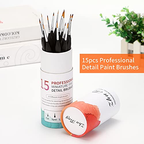 Queenser Conjunto de pincéis de pintura profissional de 15 peças em miniatura Fino Miniatura Pincéis