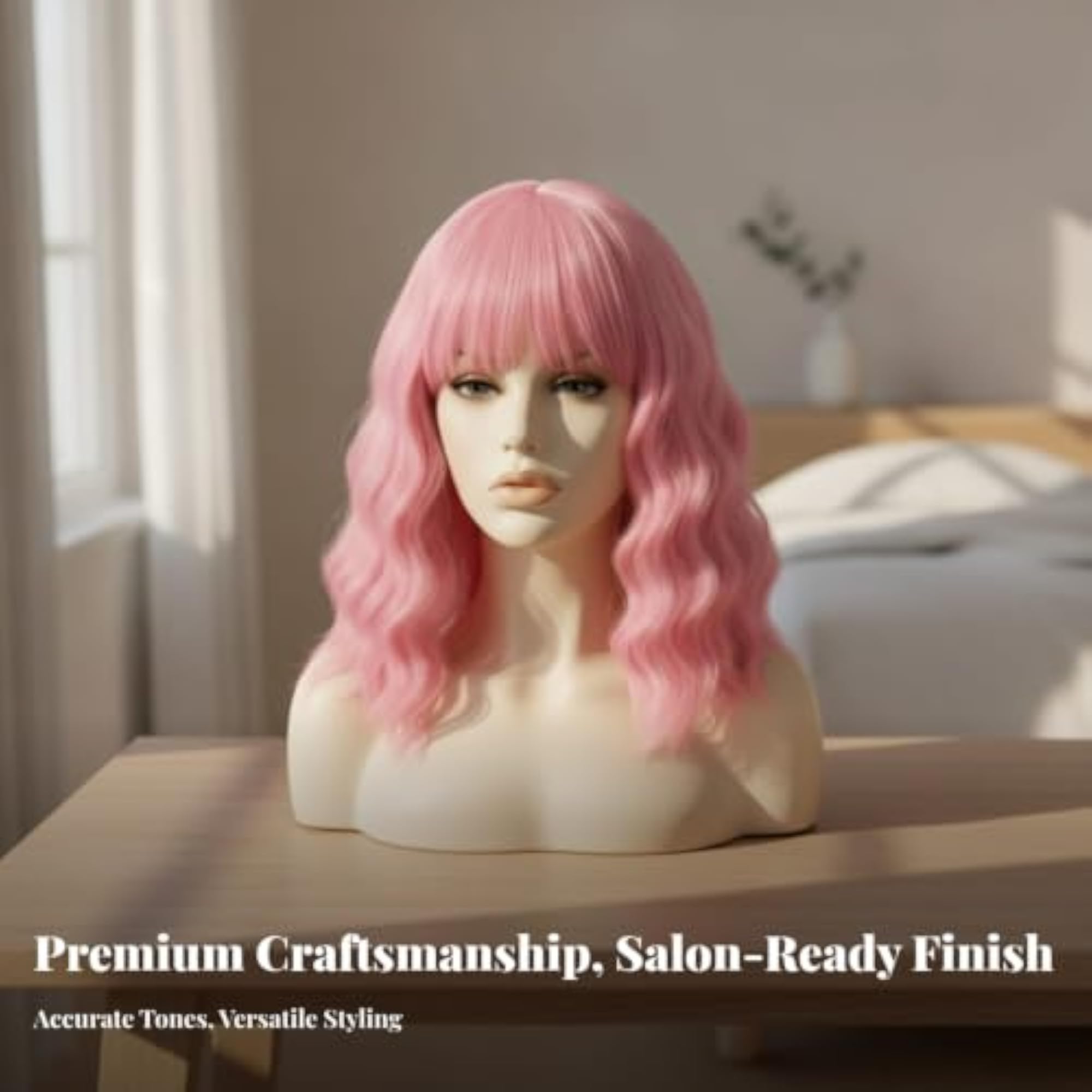 Women's Shoulder-Length Short Wavy Hairpiece with Bangs, Photoshoot