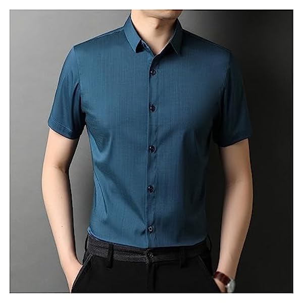 FSHGSA Herrskjorta Sommar Kortärmad Icke-strykning Herrskjorta Tunn All-over Top (Color : Blue,White, Size : 48/105)