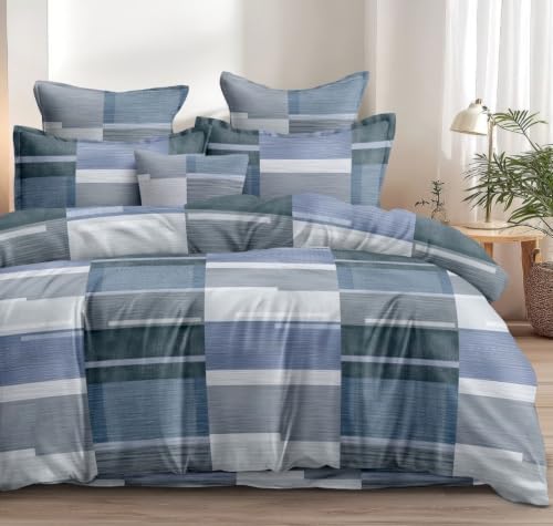 Image of DECOR2ADMIRE 300TC Premium Glace Cotton Printed Super King Size Double Bedsheet with Two Pillow Covers, 108 * 108 Inches or 9ft by 9ft or 275 cm x 275 cm (Abstract Stripe)