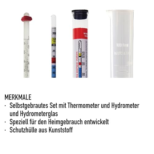 Thermometer World – Hydrometer, Thermometer und 100 ml Reagenzglas – Zubehör für die Wein- und Bierherstellung