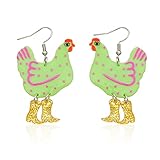 Acrylic Boot Big Chicken Earrings,Funny Colorful Boots Chicken Drop Dangle Earrings,Cock Hen Foot Chicken Earrings for Women Girls Farm Design Lovely Gift (Green)