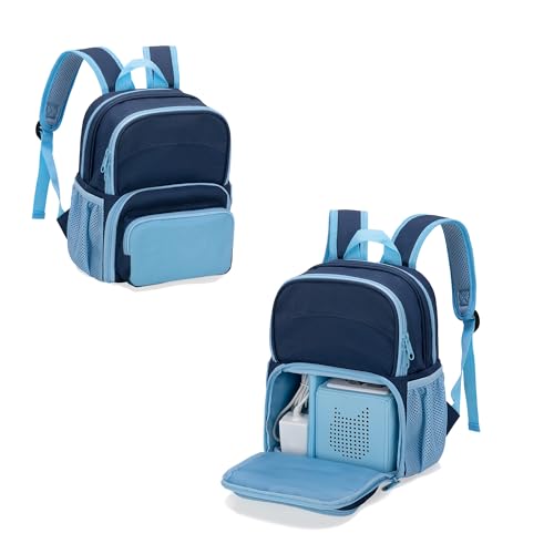 LoDrid Sac à dos compatible avec Toniebox 2/1, étui de transport avec plusieurs poches pour écouteurs, chargeur et accessoires, sac de rangement pour lecteur audio de démarrage (design breveté), bleu