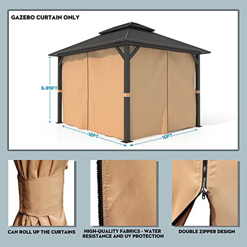 COWVIE Gazebo Curtain Replacement Universal 4-Panel Sidewalls 10' x 12' (Only Curtain)