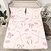 Ice Hockey Fitted Sheet Full 3 Pcs,Girls Pink Hockey Stick and Ball Sheets Set Breathable Bedding(No Top Sheet),Butterfly Bow Princess Style Bed Sheet with Deep Pocket,Kawaii Girls Bed Cover
