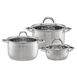 AMBITION Topfset 3 Töpfe Solar Edelstahltöpfe mit Deckel Induktion alle Herdarten Innenskala spülmaschinenfest